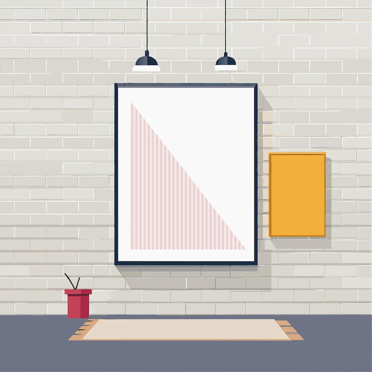 Vector a picture frame on a brick wall with a red box on the floor