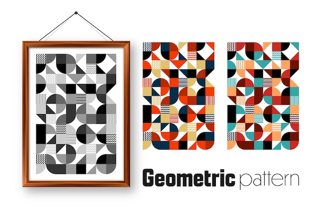 Picture frame with geometric trendy pattern bauhaus style modern background simple elements retro
