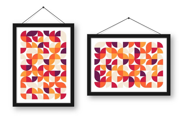 Vector picture frame with geometric trendy pattern bauhaus style modern background simple elements retro