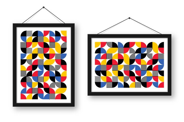 Picture frame with geometric trendy pattern bauhaus style modern background simple elements retro