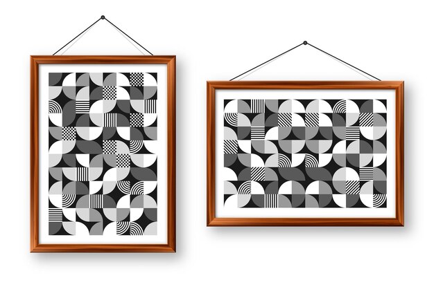 Vector picture frame with geometric trendy pattern bauhaus style modern background simple elements retro