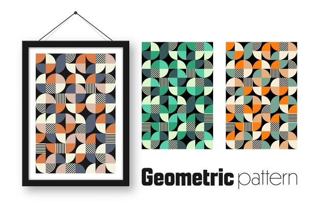 Vector picture frame with geometric trendy pattern bauhaus style modern background simple elements retro