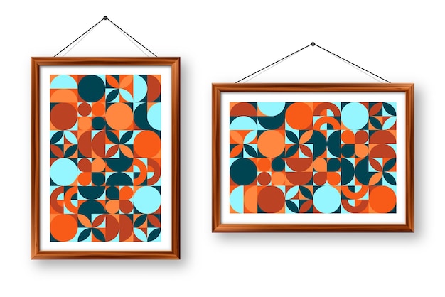 Picture frame with geometric trendy pattern bauhaus style modern background simple elements retro