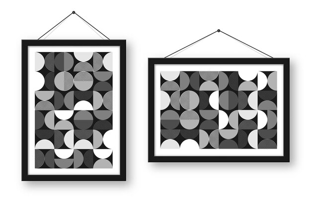 Vector picture frame with geometric trendy pattern bauhaus style modern background simple elements retro