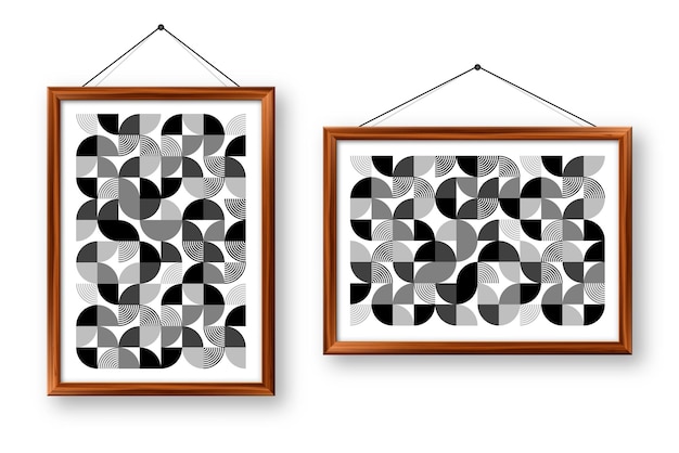 Picture frame with geometric trendy pattern bauhaus style modern background simple elements retro