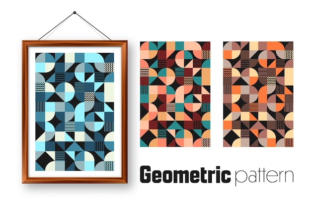기하학적 패턴의 트렌디한 바우하우스 스타일의 그림 프레임 현대적인 배경 간단한 요소 레트로