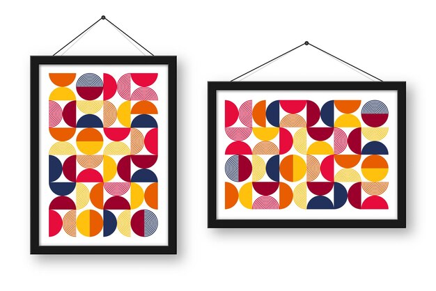 Picture frame with geometric trendy pattern bauhaus style modern background simple elements retro