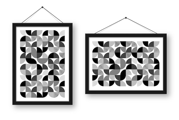 Vector picture frame with geometric trendy pattern bauhaus style modern background simple elements retro