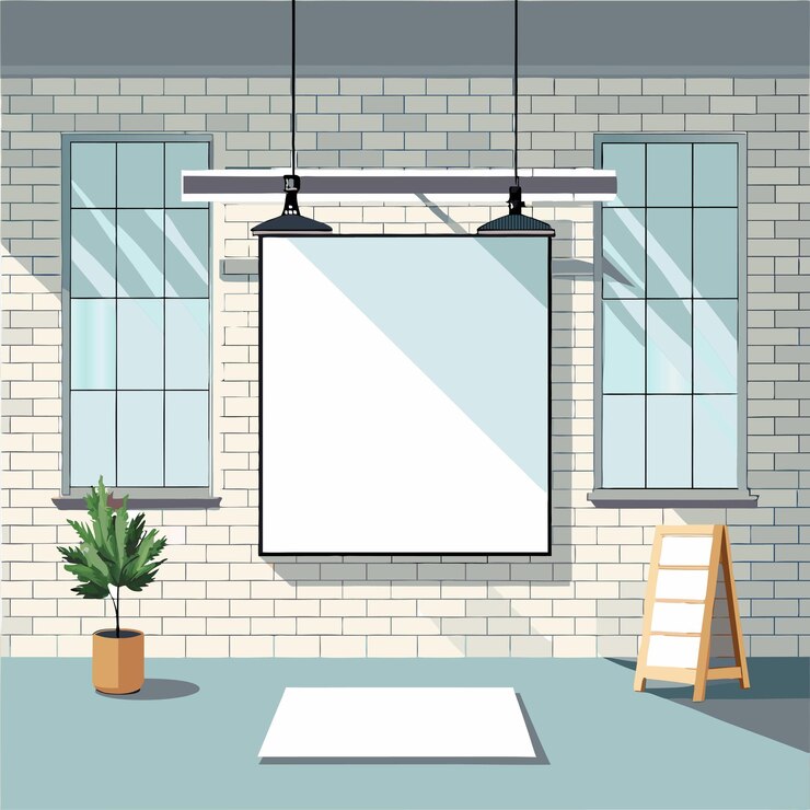 Vector a picture frame with a white board on the wall and a sign that says quot empty quot