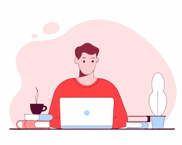Иллюстрация с изображением человека-фрилансера, работающего фрилансером из дома