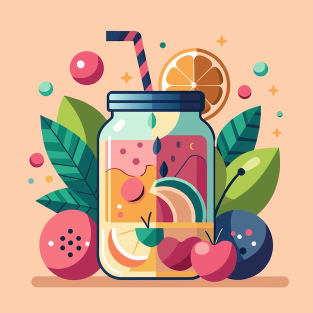 Vector a picture of fruit and a jar with a straw in it