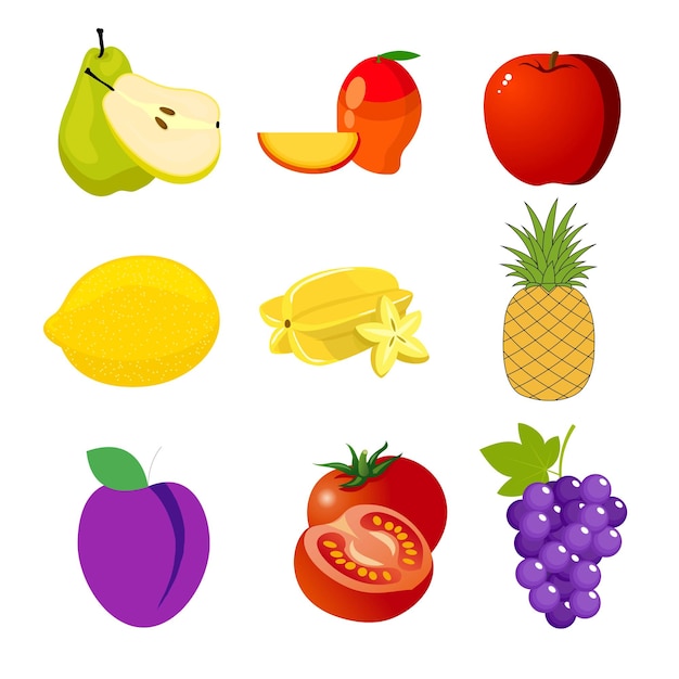 Vector a picture of fruits including a banana, a banana, a lemon, a lemon, a banana, a lemon, a banana, a lemon, and a grape.