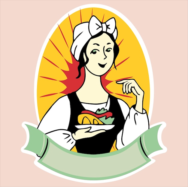 Vector picture of a girl with a dish in her hands