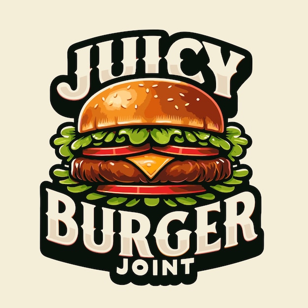a picture of a hamburger that says  juicy  on it