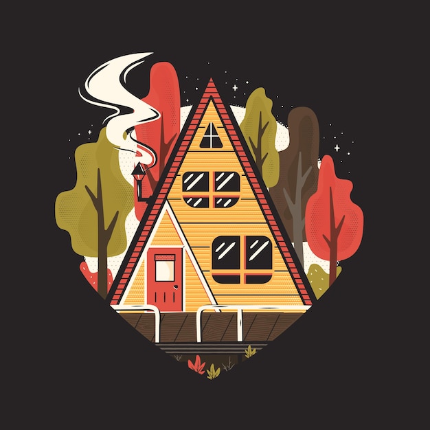 Vector picture of house in countryside at night