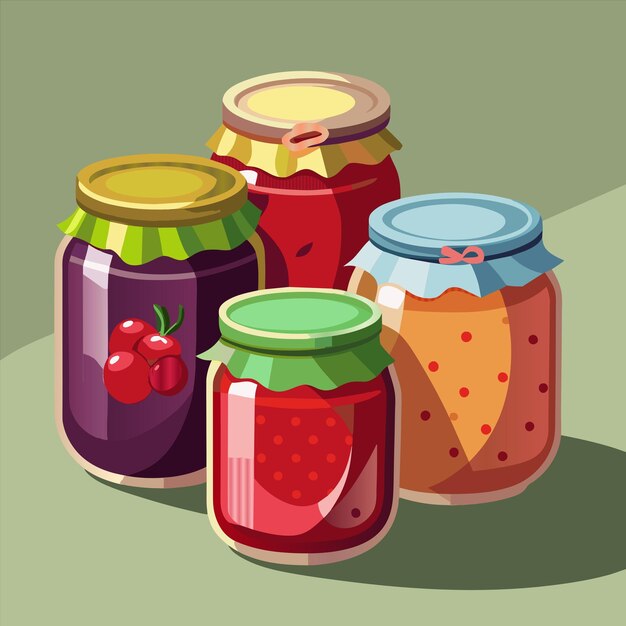 a picture of jars with berries and jams on them