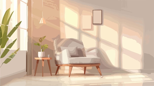 a picture of a living room with a plant on the table