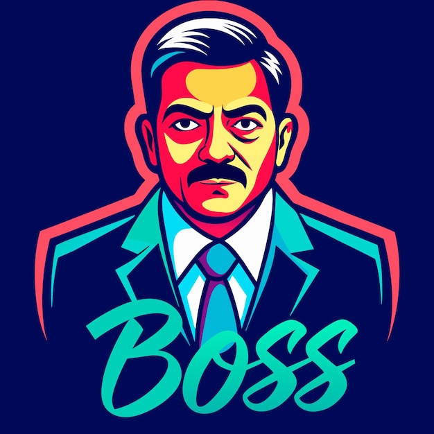 Vector a picture of a man with a mustache and the word boss on it