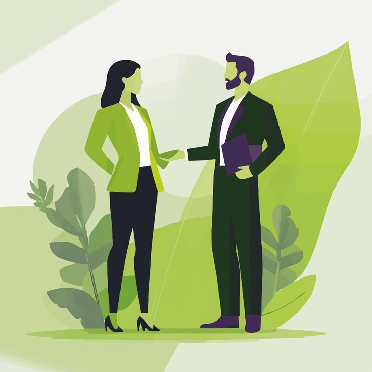 a picture of a man and a woman talking in a park