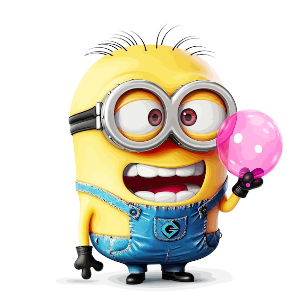 Vector picture of a minion blowing pink bubble