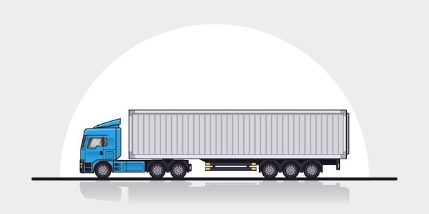 Picture of modern european cargo truck trailer, side view. Flat style line art illustration. Cargo transportation concept.