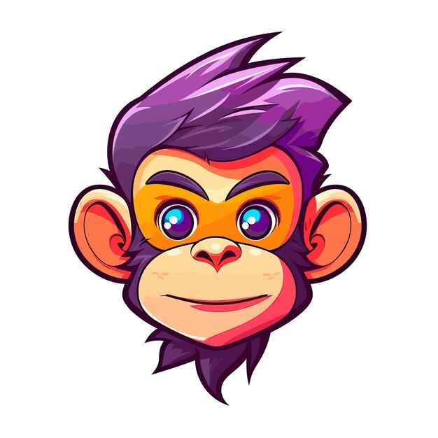 A picture of a monkey with a purple hair style on it