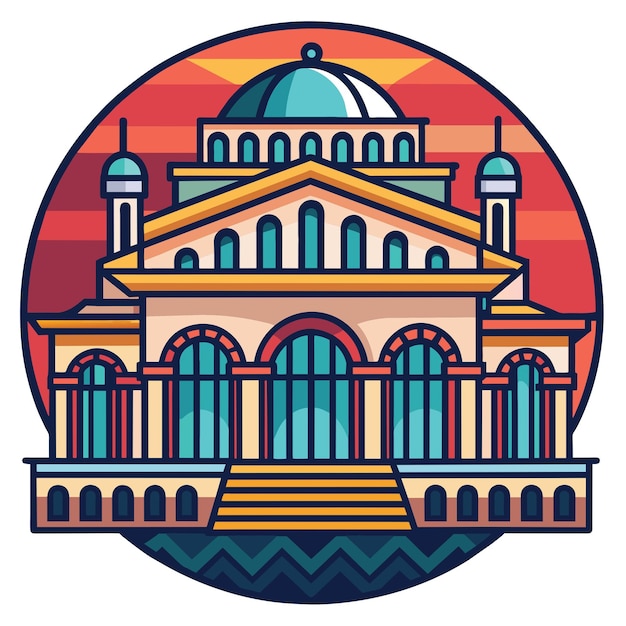 Vettore un'immagine di una moschea con uno sfondo colorato
