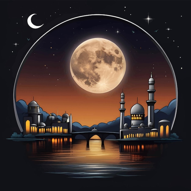 a picture of a mosque with a moon in the background