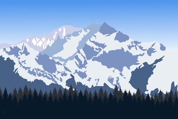 picture of a mountain range with forest silhouette and moon on background travel tourism hiking and trekking concept