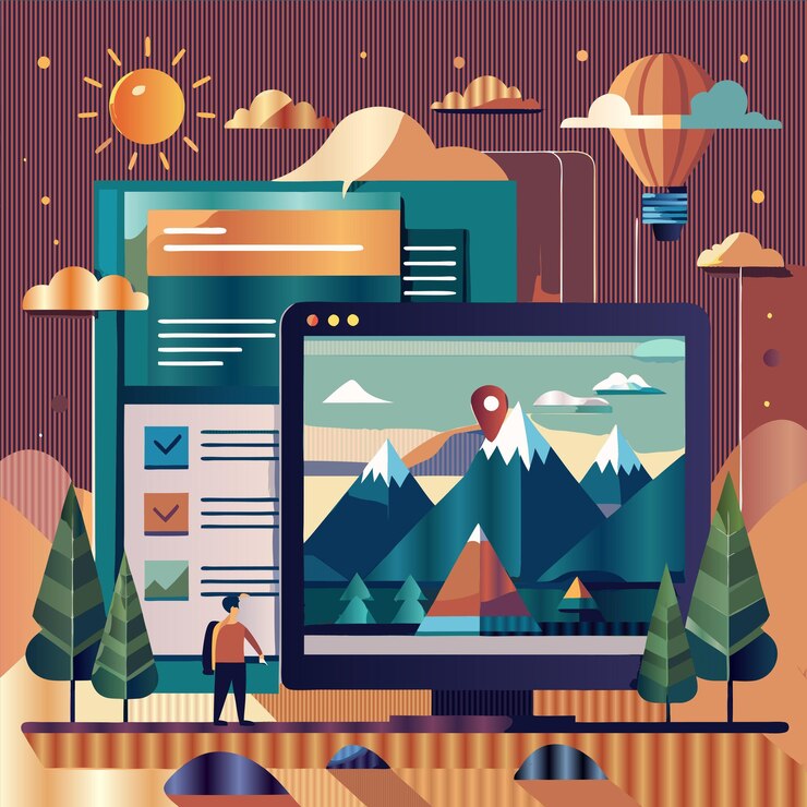 Vector a picture of a mountain with a person on it
