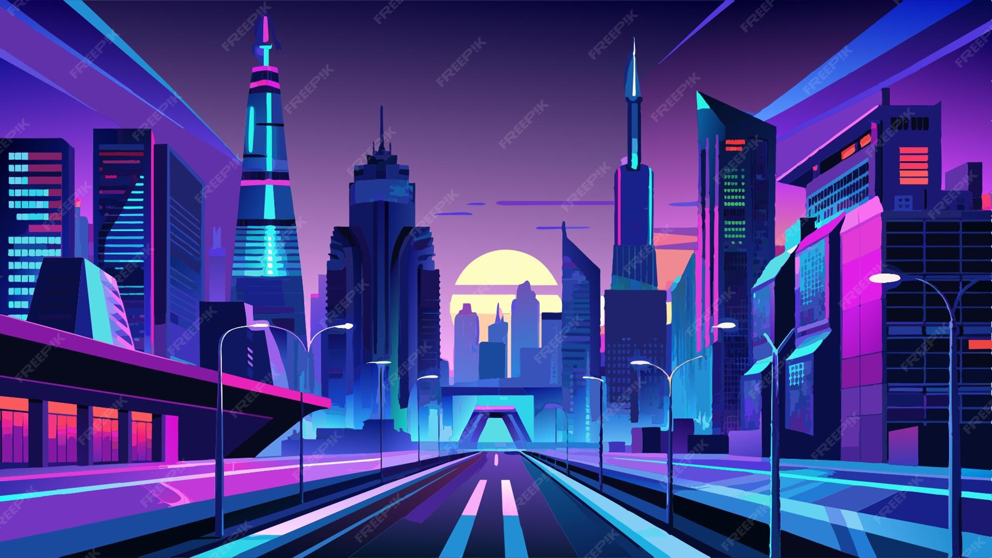 The picture of the neon night time futuristic cyberpunk scifi ...