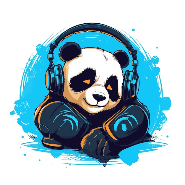 Vector a picture of a panda with headphones on and a picture of a panda.