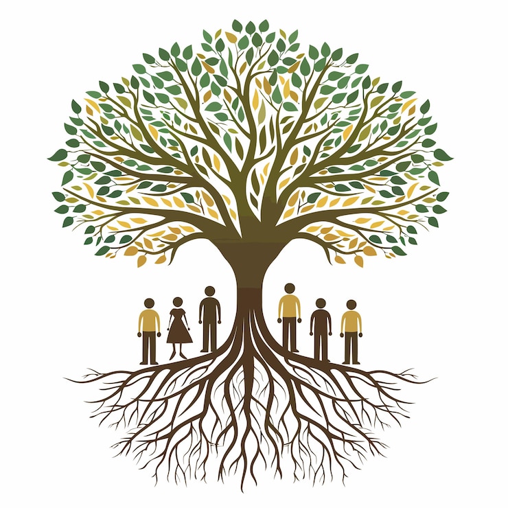 Vector a picture of people standing under a tree with the words quot the tree quot on it