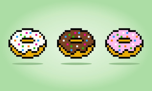 Immagine di pixel donuts imposta cibo in illustrazione vettoriale schema a punto croce