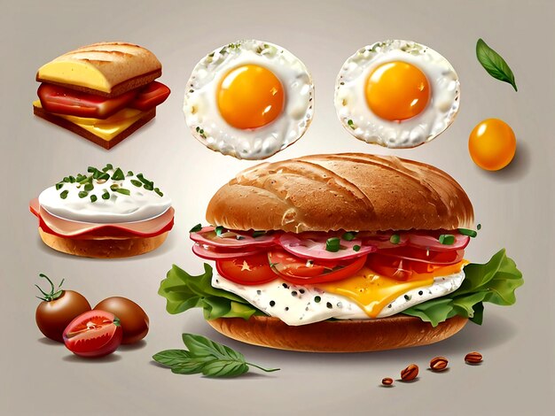 Vector a picture of a sandwich with eggs eggs and eggs