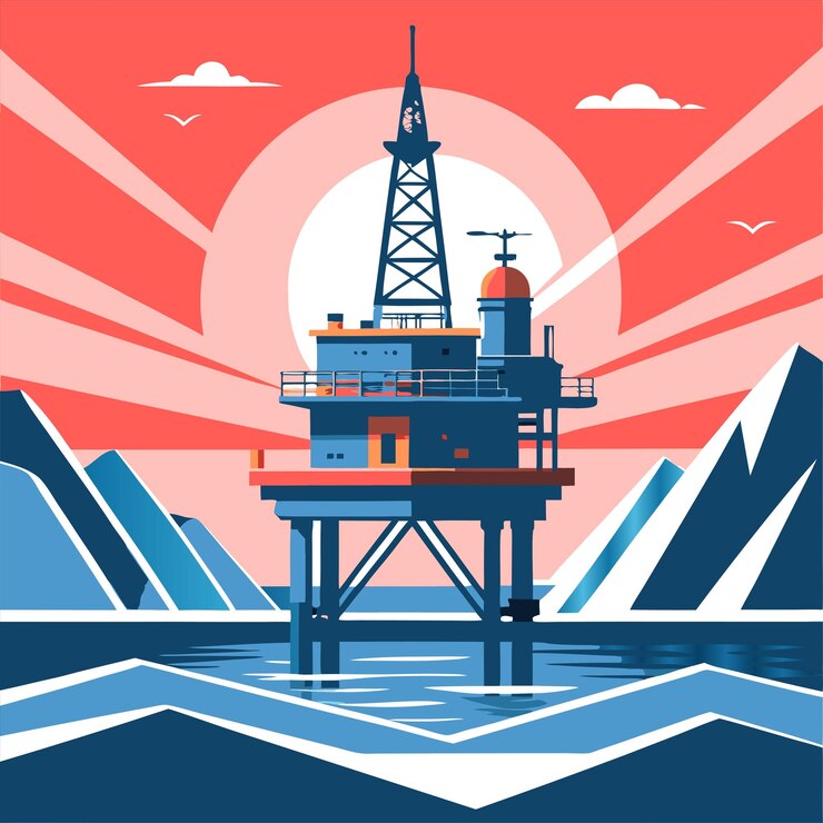 Vector a picture of a ship in the ocean with mountains in the background