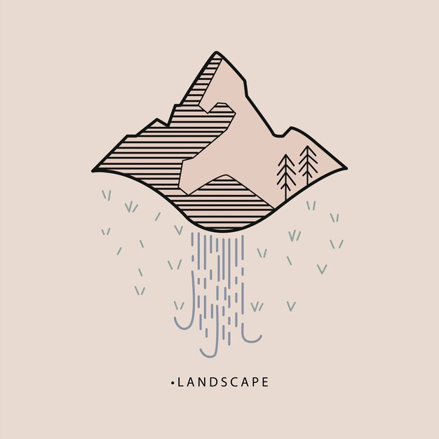 The picture shows a mountain, waterfall or river and spruce. Ideal as stickers, notebooks and album.