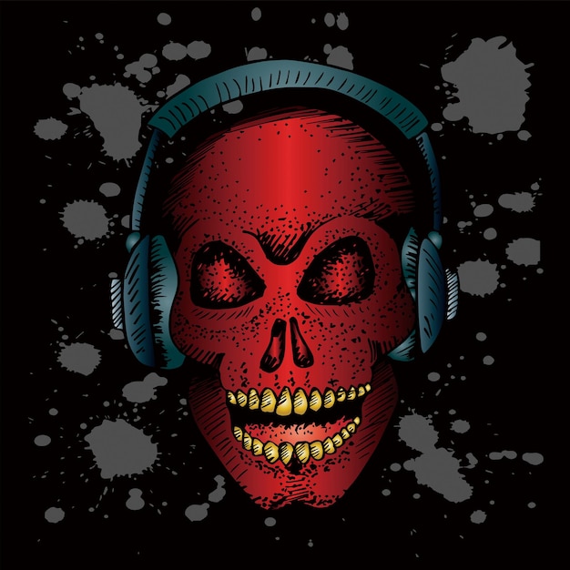 a picture of a skull with headphones on it and a skull with a skull on it