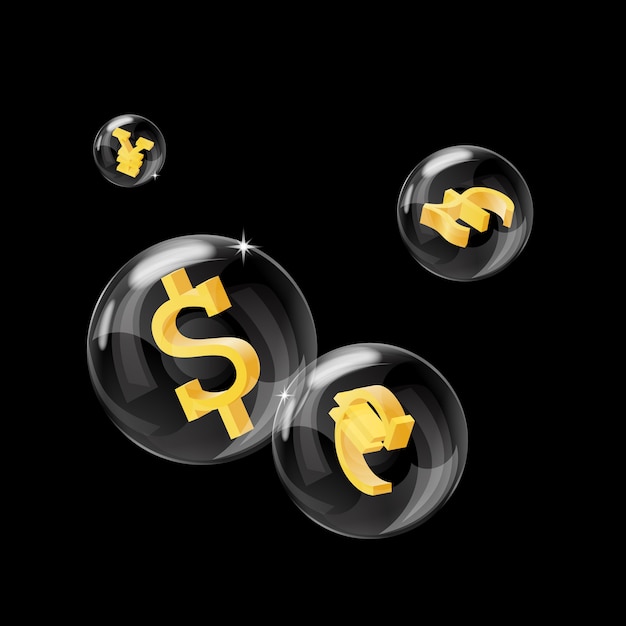 Picture of a soap bubbles with currencies signs inside