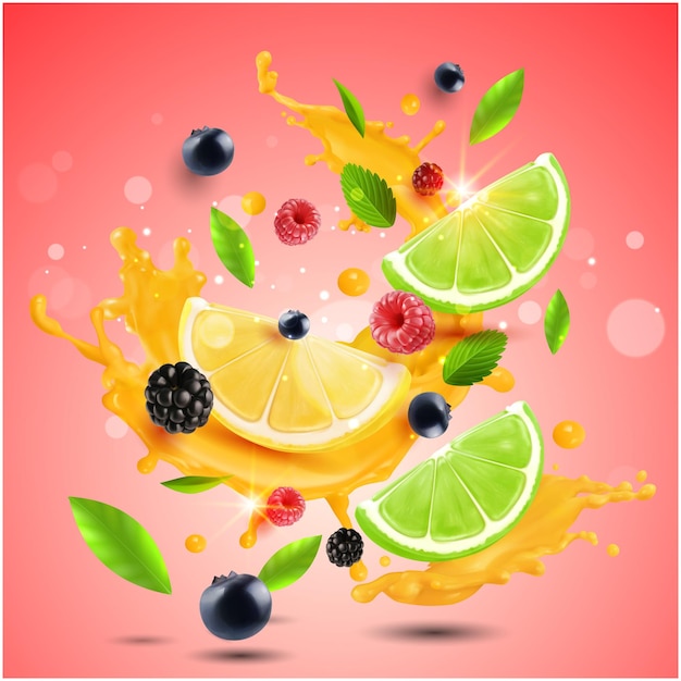 A picture of a splash of lemons and limes
