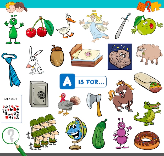 Picture starting with letter a educational game