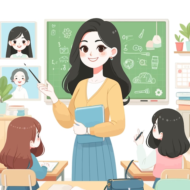 Vector a picture of a teacher with the words  teacher  on the back of the picture