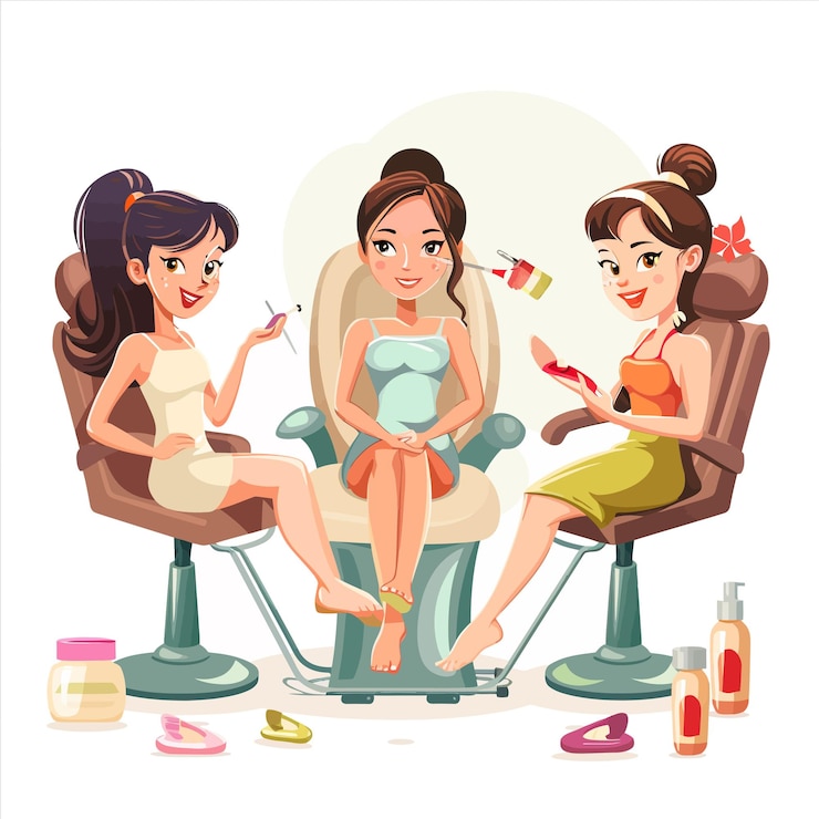 Vector a picture of three women in a chair with a brush and a woman sitting in a chair