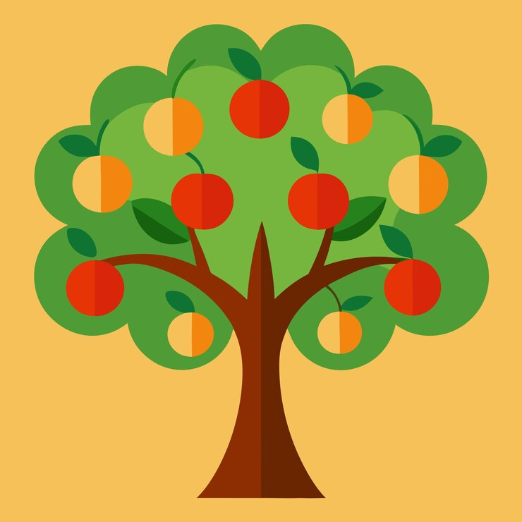 Vector a picture of a tree with apples and oranges