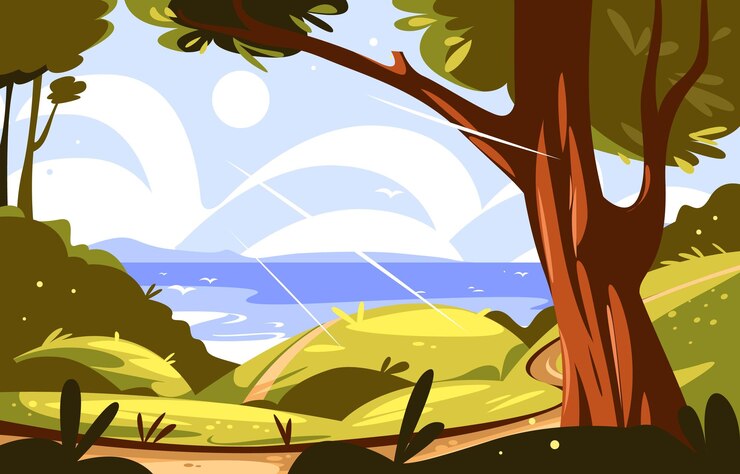 Vector a picture of a tree with the ocean in the background