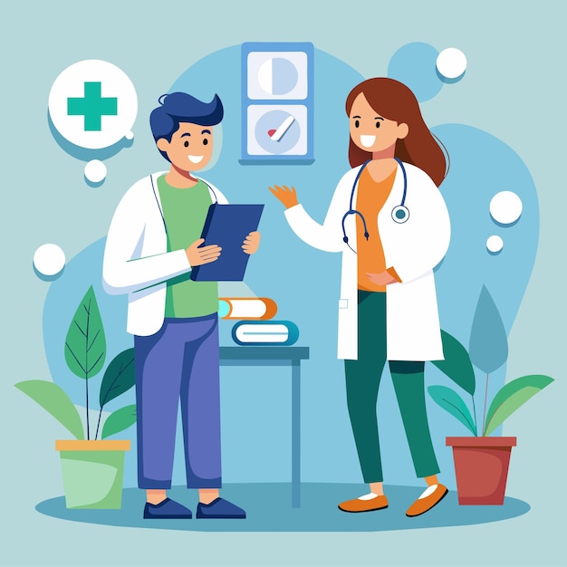 a picture of a woman with a doctor in a room
