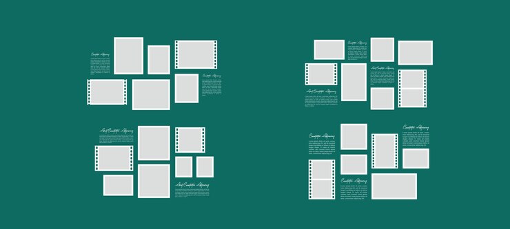 Vector pictures or photos frame collage comics page grid layout abstract photo frames and digital photo wall template