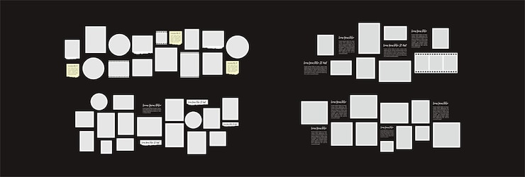 Vector pictures or photos frame collage comics page grid layout abstract photo frames and digital photo wall template