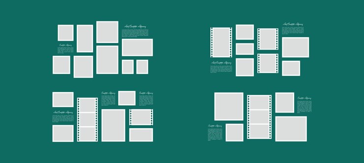 Vector pictures or photos frame collage comics page grid layout abstract photo frames and digital photo wall template