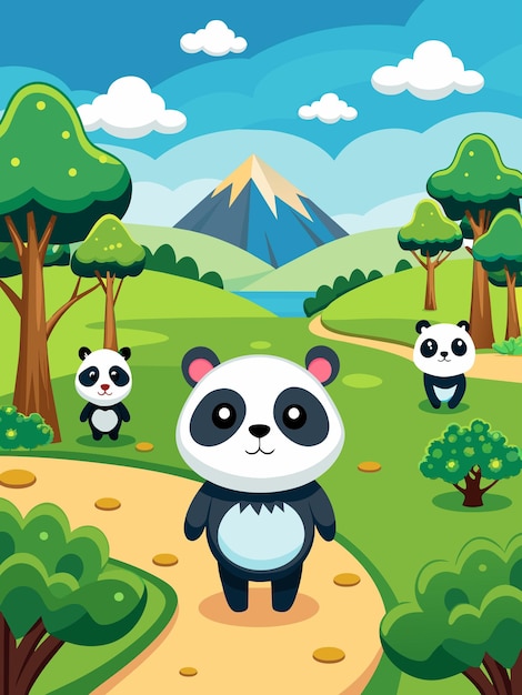 In a picturesque landscape of verdant hills a panda lounges contentedly its iconic blackandwhite coa